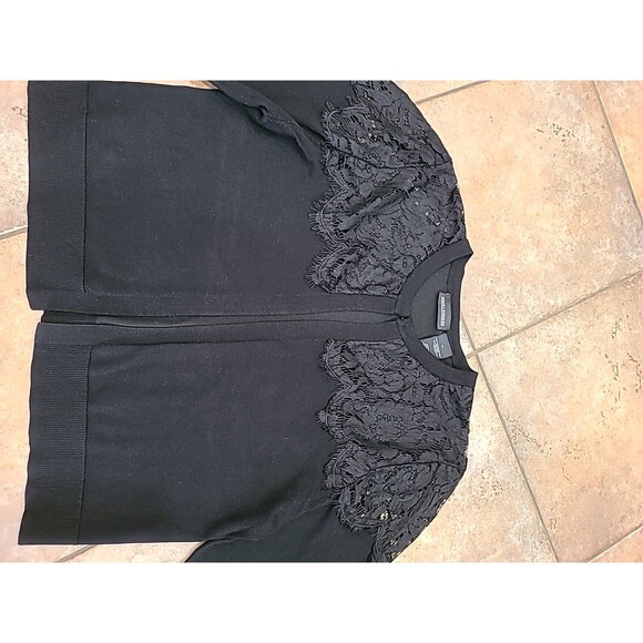 Nina Leonard Cardigan Sweater Crop Open Front Black Long Sleeve Sz XLarge - Picture 2 of 7